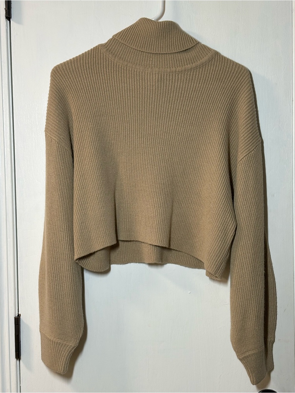 H&M Cropped Ribbed Turtleneck Sweater - Tan